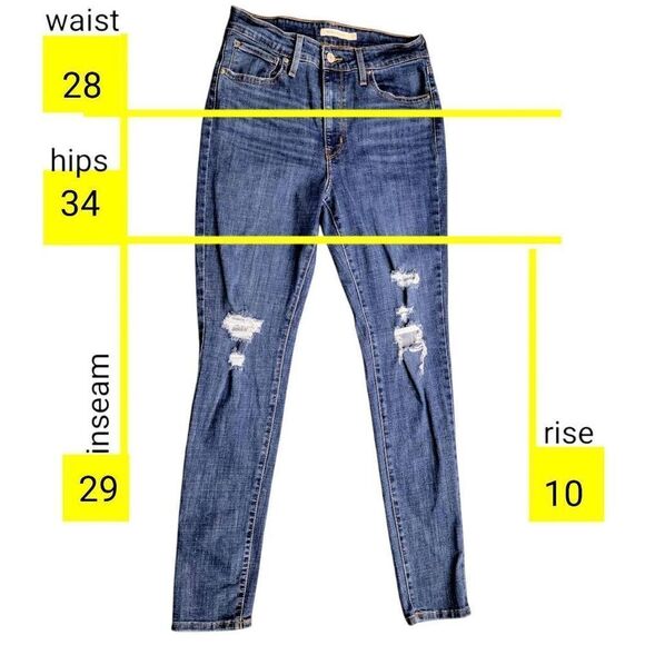Levi's 721 High Rise Skinny Blue Distressed Denim Jeans - Picture 10 of 15